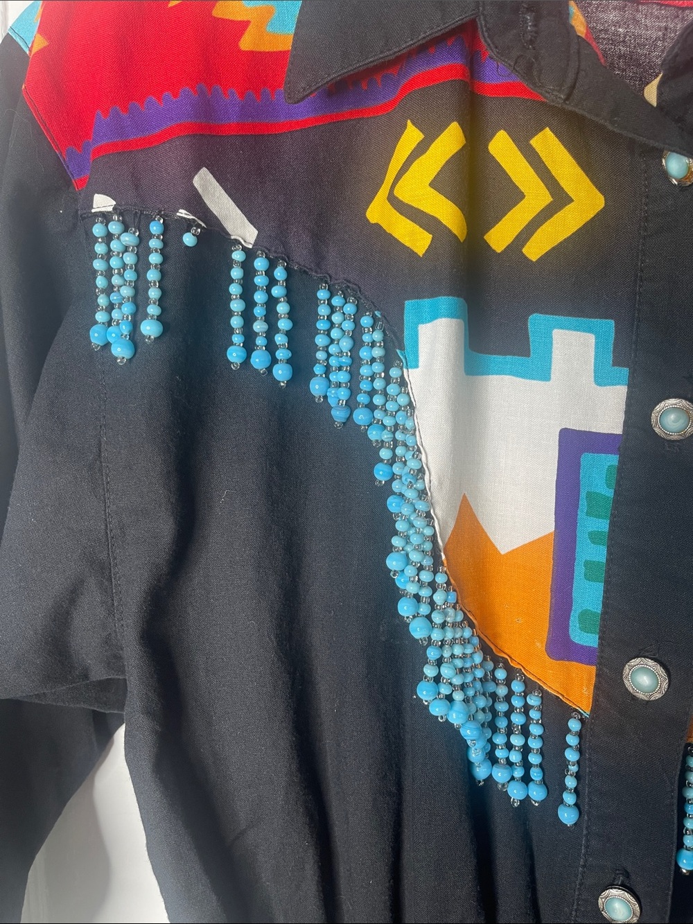 90s Western Dress 10 D. Frank USA Rodeo Queen Cowgirl Vintage Black Beads Fringe - Picture 8 of 15